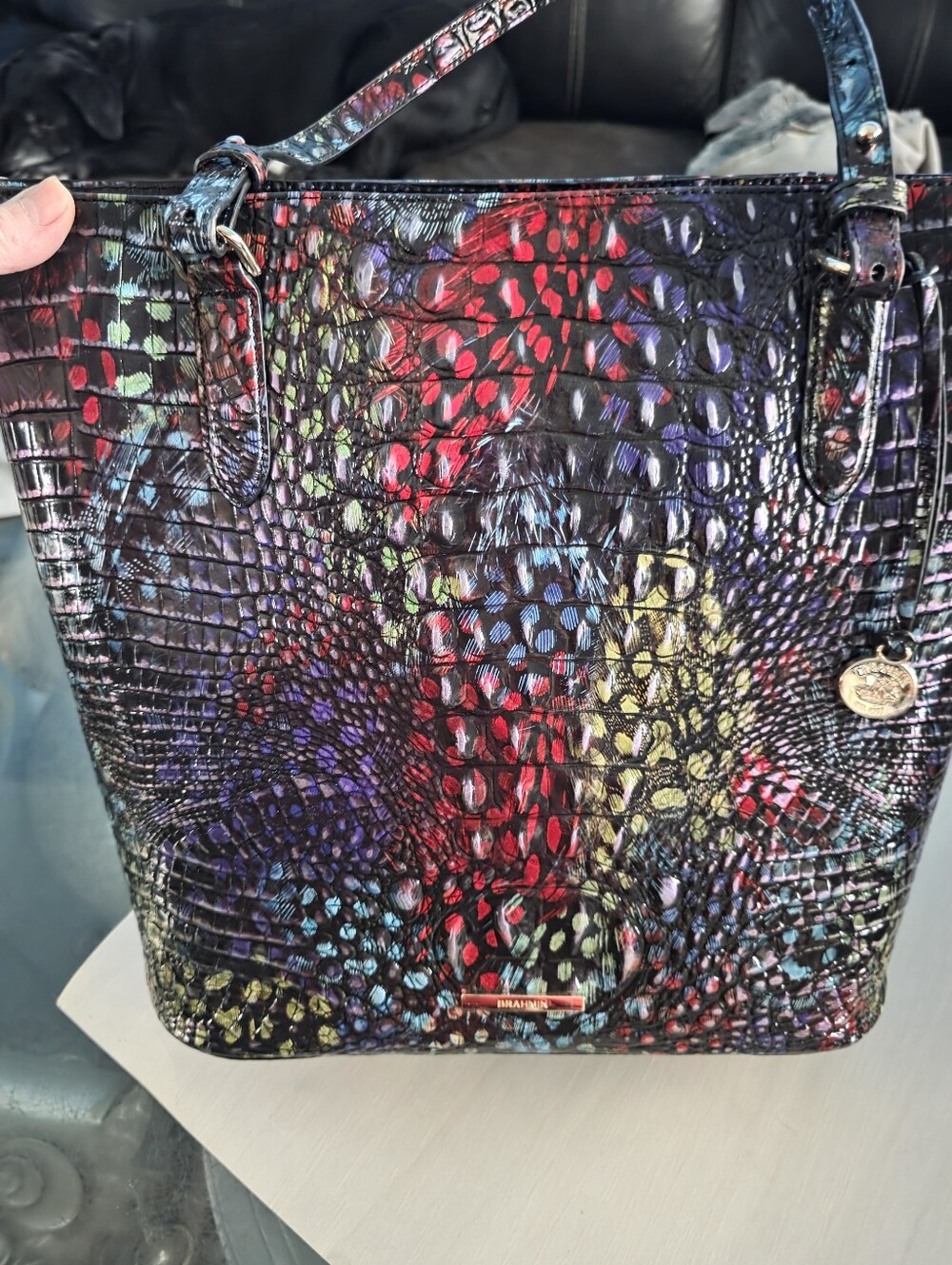 New Brahmin Ezra Multicolor Croc-Embossed Tote Bag